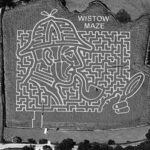 Aerial view of large corn maze