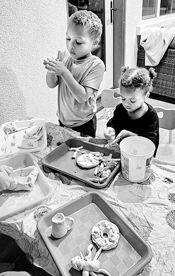 Brother and sister crafting